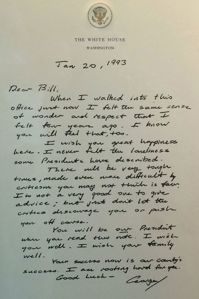 نامه&zwnj;ی بوشی باوك بۆ بێڵ كلینتۆن